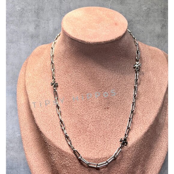 Tory Burch Silver Good Luck Chainlink Logo Necklace - Picture 9 of 9